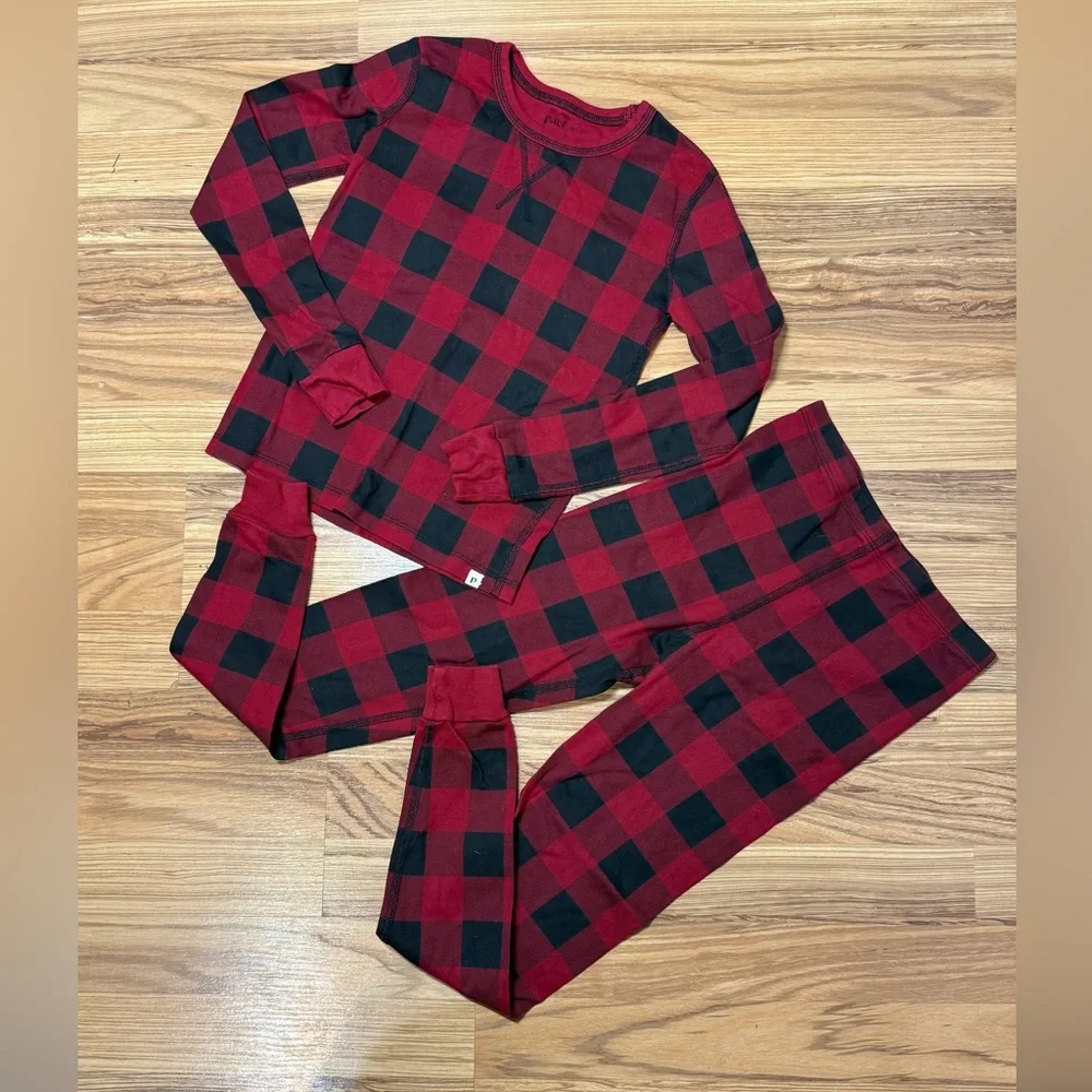 Pact Plaid Red and Black Kids Pajamas, sz 10